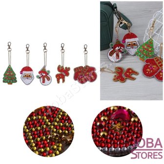 OP=OP Diamond Painting Sleutelhanger Set Kerst 02 (5 stuks)