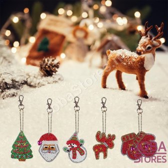 Diamond Painting Sleutelhanger Set Kerst 02 (5 stuks)