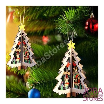 OP=OP Houten Kerst Hangers Kerstboom 3D (5 stuks)