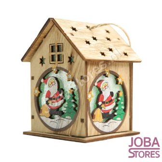 Mini Houten Kerst Huisje met verlichting Kerstman