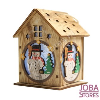 Mini Houten Kerst Huisje met verlichting Sneeuwpop