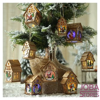 Mini Houten Kerst Huisjes met verlichting (3 stuks)
