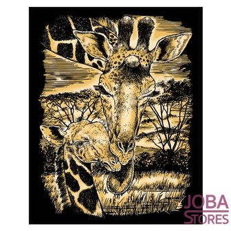 Kras Tekening Senior - Sequin Art - Giraf met kalf - Goud