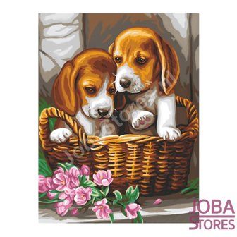 OP=OP Schilderen op nummer - Sequin Art - Junior - Puppies in mand