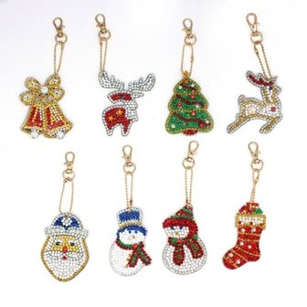 Diamond Painting Sleutelhanger Set Kerst 03 (8 stuks)