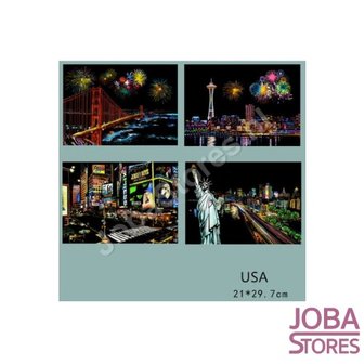 OP=OP Kras Tekeningen Set - U.S.A. - 21x29cm (4 stuks)