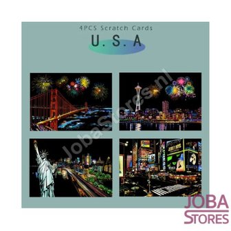 OP=OP Kras Tekeningen Set - U.S.A. - 21x29cm (4 stuks)