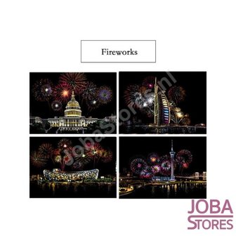 OP=OP Kras Tekeningen Set - Fireworks - 29x21cm (4 stuks)