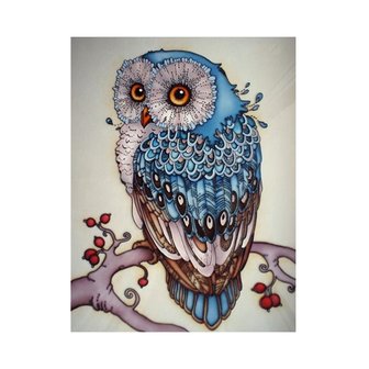 OP=OP Diamond Painting Blauwe Uil 40x50cm - Rond