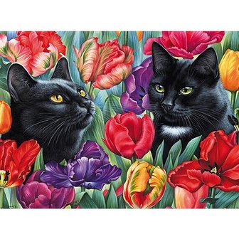 OP=OP Diamond Painting Katten tussen bloemen 40x50cm