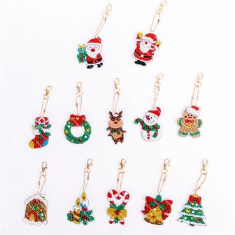 Diamond Painting Sleutelhanger Set Kerst 18 (12 stuks)