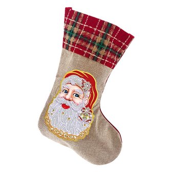 OP=OP Diamond Painting Kerst Sok 04 (Kerstman gezicht/30cm)