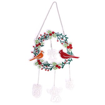 Diamond Painting Hangend Kerst Ornament Vogeltjes in krans