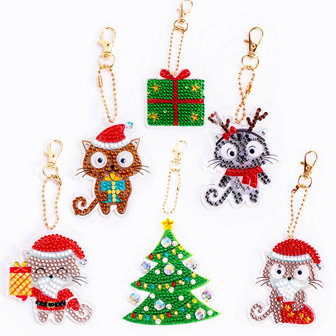 Diamond Painting Sleutelhanger Set Kerst 19 (6 stuks)