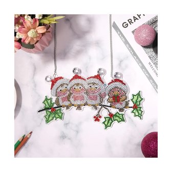 OP=OP Diamond Painting Hangend Kerst Ornament vogeltjes met kerstmuts (22cm)