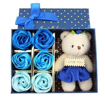 Geschenkdoosje met zeeproosjes en beertje I Love You (Blauw) - Moederdag - Valentijnsdag TIP