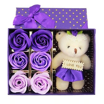 OP=OP Geschenkdoosje met zeeproosjes en beertje I Love You (Paars) - Moederdag - Valentijnsdag TIP