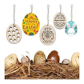 OP=OP Houten Paasei hangers om zelf te beschilderen / kleuren (10 stuks/8cm)