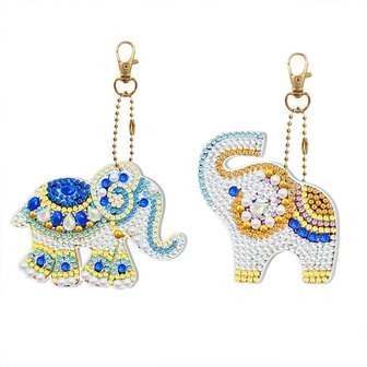 OP=OP Diamond Painting Sleutelhanger Set verlicht Olifanten (2 stuks)