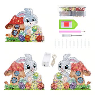 Diamond Painting Staand Paas Ornament met verlichting Haasje met paddestoel (20cm)