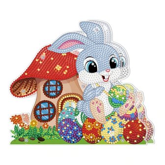 Diamond Painting Staand Paas Ornament met verlichting Haasje met paddestoel (20cm)