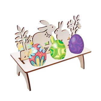 Houten eier standaard Haasjes om zelf te beschilderen / kleuren (21cm)