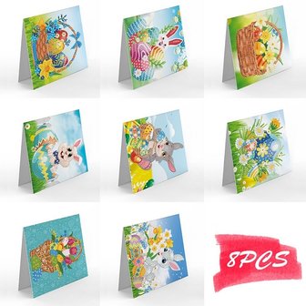 OP=OP Diamond Painting Wenskaarten Set Pasen 02 (8 stuks)