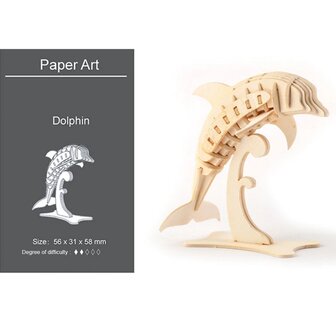 OP=OP Houten Mini 3D dieren puzzel 5 Dolfijn