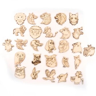 OP=OP Houten mini wilde dieren assortiment om zelf te beschilderen / kleuren (10 stuks/50mm)