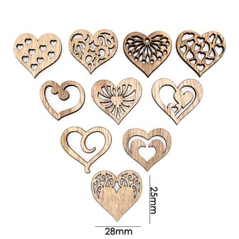 Houten mini harten assortiment om zelf te beschilderen / kleuren (20 stuks/33mm)