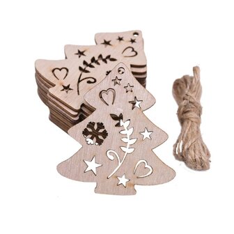 OP=OP Houten Kersthangers Kerstbomen om zelf te beschilderen / kleuren (10 stuks/70mm)