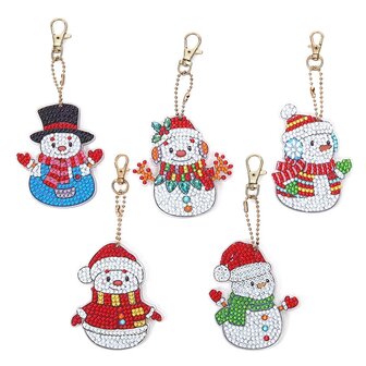 Diamond Painting Sleutelhanger set Sneeuwpoppen (5 stuks)