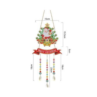 OP=OP Diamond Painting Hangend Ornament met kettinkjes 07 Kerstman-Kerstboom
