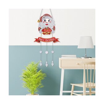 OP=OP Diamond Painting Hangend Ornament met kettinkjes 08 Kerstman