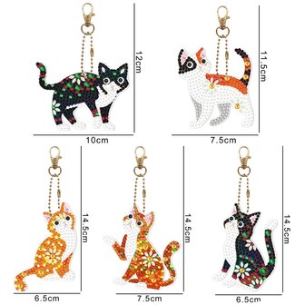 Diamond Painting Sleutelhanger Set Katten (5 stuks)