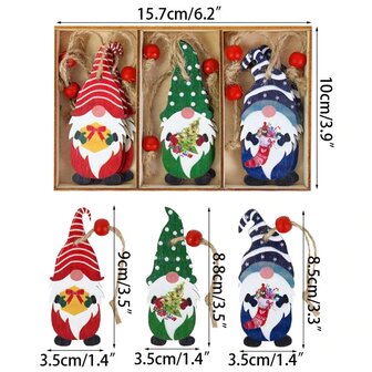 OP=OP Houten Kerst hangers Gnome - Kabouter in houten kistje (9 stuks)