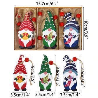 Houten Kerst hangers Gnome - Kabouter in houten kistje (9 stuks)