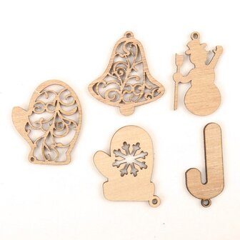 OP=OP Houten mini Kersthangers assortiment om zelf te beschilderen / kleuren (10 stuks/44mm)