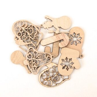 OP=OP Houten mini Kersthangers assortiment om zelf te beschilderen / kleuren (10 stuks/44mm)