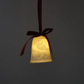 Goebel - Fitz and Floyd | Kersthanger Bell Santa met slee | Porselein - 9cm