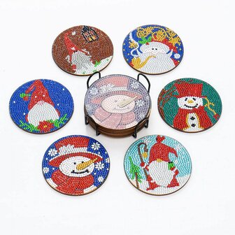 Diamond Painting Kerst Onderzetter set 01 met houder (6 stuks)