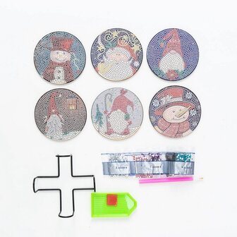 OP=OP Diamond Painting Kerst Onderzetter set 01 met houder (6 stuks)