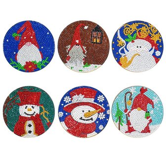 OP=OP Diamond Painting Kerst Onderzetter set 01 met houder (6 stuks)