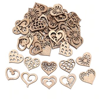 OP=OP Houten mini harten assortiment om zelf te beschilderen / kleuren (50 stuks/33mm)
