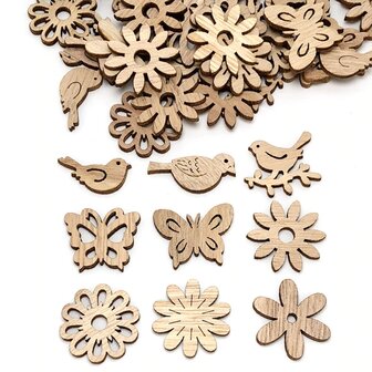 Houten mini bloemen assortiment om zelf te beschilderen / kleuren (25 stuks/33mm)