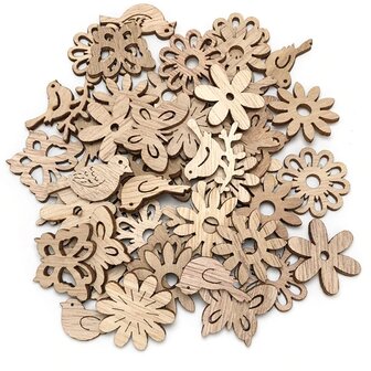 Houten mini bloemen assortiment om zelf te beschilderen / kleuren (25 stuks/33mm)