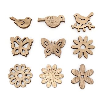 Houten mini bloemen assortiment om zelf te beschilderen / kleuren (50 stuks/33mm)