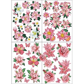 Diamond Painting Sticker Set Roze bloemen en vlinders (42 stuks)