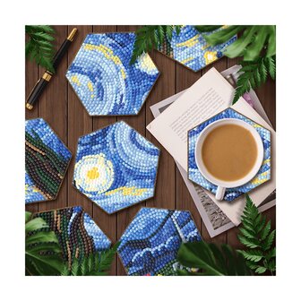 Diamond Painting Onderzetters Vincent van Gogh Sterrennacht (7 stuks)