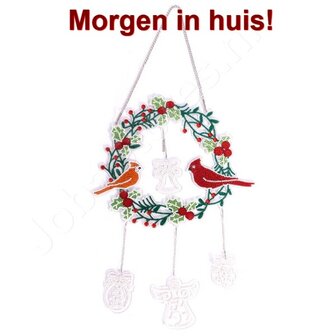 Diamond Painting Hangend Kerst Ornament Vogeltjes in krans